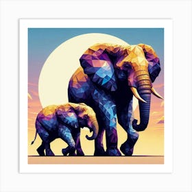 The Great Grey Duo Elephants Art Print