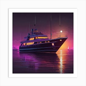 Yacht At Night 2 Art Print