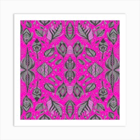 Neon Vibe Abstract Peacock Feathers Black And Hot Pink Art Print