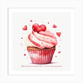 Red Heart Love Cupcake Valentine Birthday Art Print