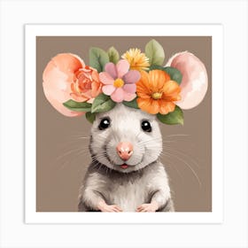 Floral Baby Rat Nursery Illustration (62) Art Print