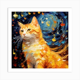 Cat With Music Notes Art Print