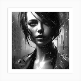 Dark Girl In The Rain Art Print