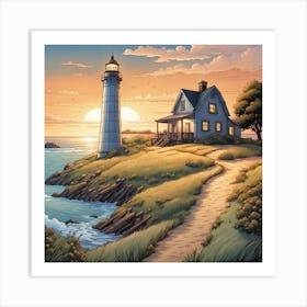 Lighthouse At Sunset 15 Art Print