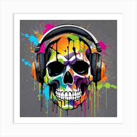 Skull With Headphones 63 Art Print