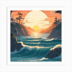 Sunset Landscape Painting Art Print