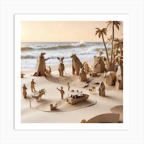 Paper Sculptures On The Beach Art Print