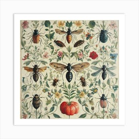 Bees And Flowers Art 2 Art Print