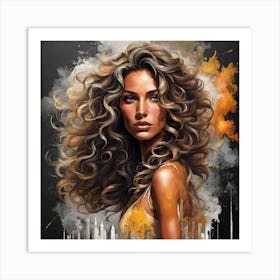 Girl With Long Curly Hair Art Print