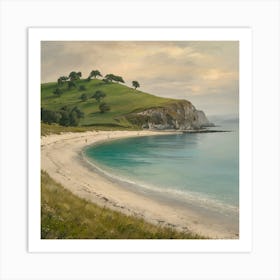 Tranquil Coastal Vista Hill, Beach, And Cliff (2) Art Print