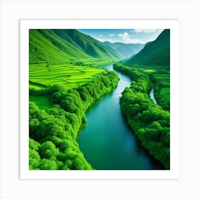 Green Valley In The Mountains Art Print