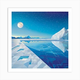 Icebergs At Night Art Print