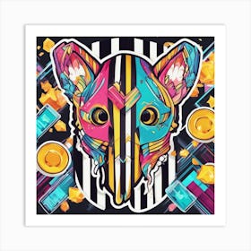 Vibrant Sticker Of A Striped Pattern Mask And Based On A Trend Setting Indie Game 1 Art Print