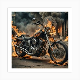 Motorcycle On Fire Art Print