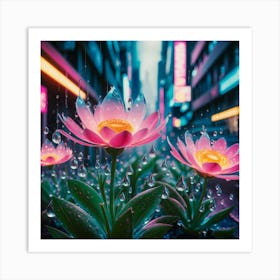 Lotus Flower In The Rain Art Print