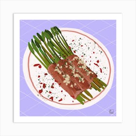 Wild Asparagus On Checkered Tablecloth Square Art Print