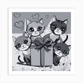 Kittens With Gift Box Art Print