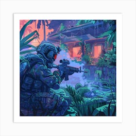 Soldier In The Jungle Art Print