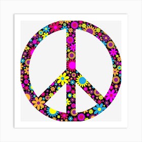 Multicolored Floral Peace Sign Symbols Love Peace Symbol Love Purple Symmetry Art Print