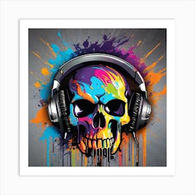 Skull With Headphones 59 Art Print