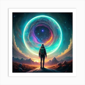 Man With Backpack Standing Before Cosmic Ring Art Print