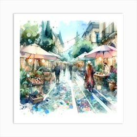 Watercolor Of A Market Art Print