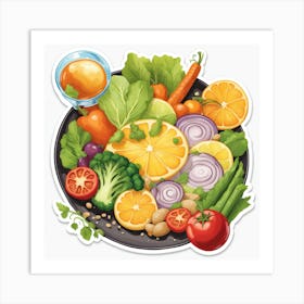 A Plate Of Food And Vegetables Sticker Top Splashing Water View Food 10 Art Print