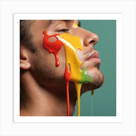 sexy Man With Paint On His Face in the style of dripping paint Art Print