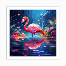 Very Colorful Picture Of Flamingo In Water Beautiful Lighting And Reflections Golden Ratio Fake (1) Art Print