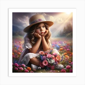 Little Girl In A Field Of Flowers Art Print
