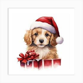 Puppy In Santa Hat 3 Art Print