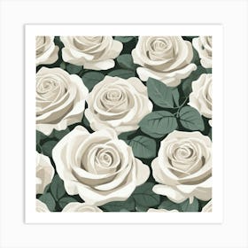 White Roses Seamless Pattern 4 Art Print