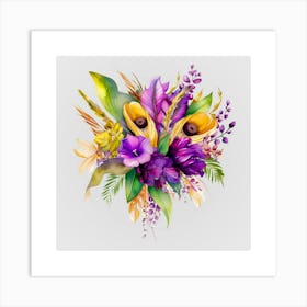 Watercolor Mardi Gras Flower Bouquets 8 Art Print