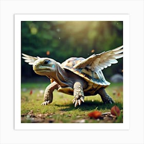 Tortoise Flapping His New Wings And Lifting Off The Ground Art Print
