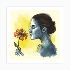 Woman Smelling A Flower Art Print