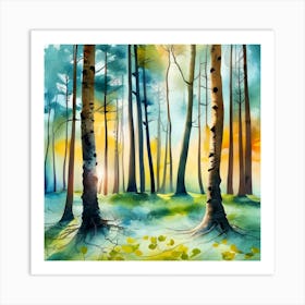 Watercolor Of Birch Trees Art Print