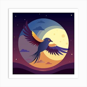 Bird Flying Across Moon 1 Art Print