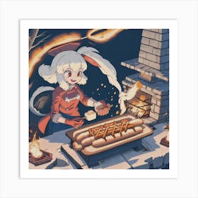 Girl Cooking Hotdogs Art Print