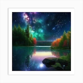 Starry Sky Over Lake 12 Art Print