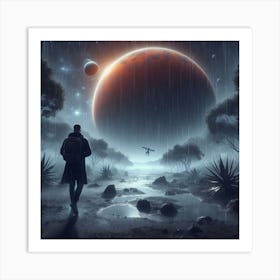 Man Walking In The Rain On Mars Art Print