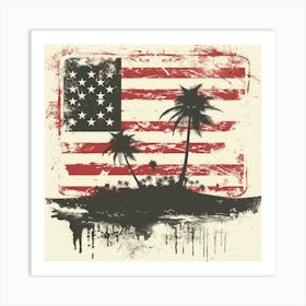 Retro American Flag With Palm Trees 2 Art Print