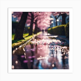 Cherry Blossom on a Watery Walkway Art Print