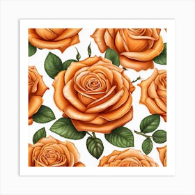 Orange Roses Seamless Pattern 1 Art Print