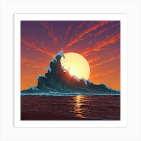 Sea with a Sunset in anime style Art Print