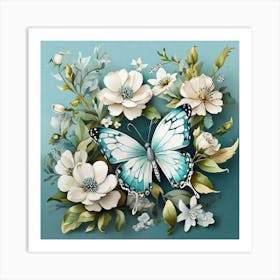 Butterfly And Flowers 1 Art Print