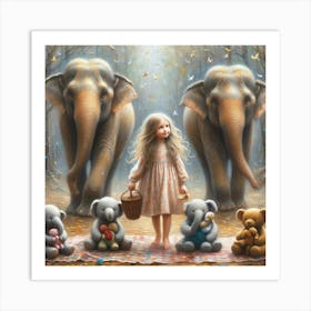 Little Girl With Teddy Bears Art Print