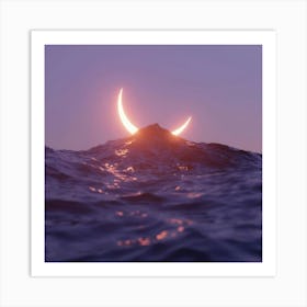 Crescent Moon In The Ocean Art Print