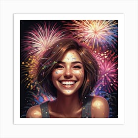 Photo Smiley Woman With Fireworks 1 1 3 Art Print