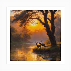 Deers sunset wall 1 Art Print