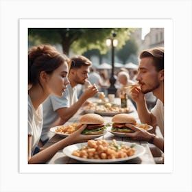 Side View People Eating Outdoors 3 Art Print